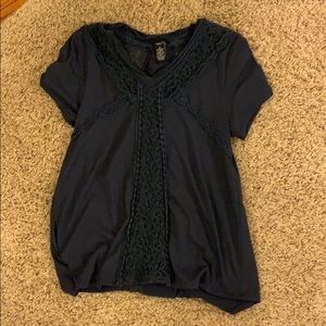 navy blue blouse with laced pattern